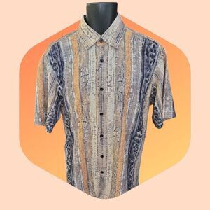 BASSIRI MEN'S CASUAL ABSTRACT SHORT SLEEVE SHIRT. GOLD TAUPE TAN GRAY. 1050
